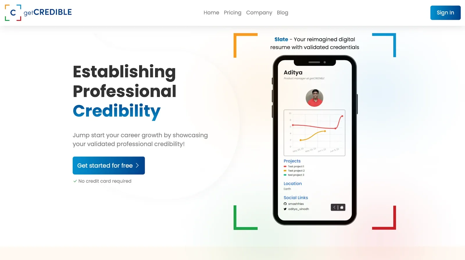 homepage of getCREDIBLE, the digital alternative to traditional performance validations and appraisals. 