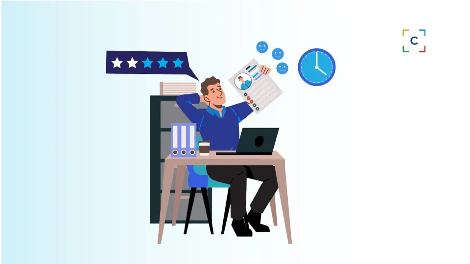 Employee reviewing feedback with five stars